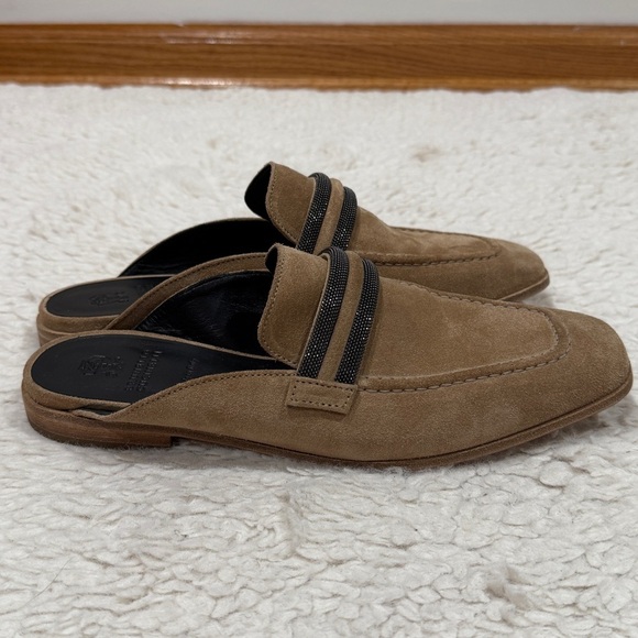 New Brunello Cucinelli Monili Embellished Suede Backless Mule Loafers Sz 38 US 8 - Picture 5 of 10